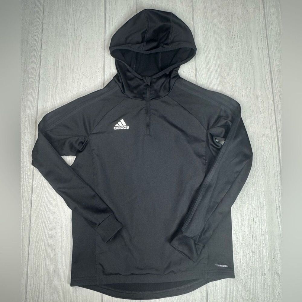Adidas Climalite hooded training top with a quarter-zip neck closure Youth M